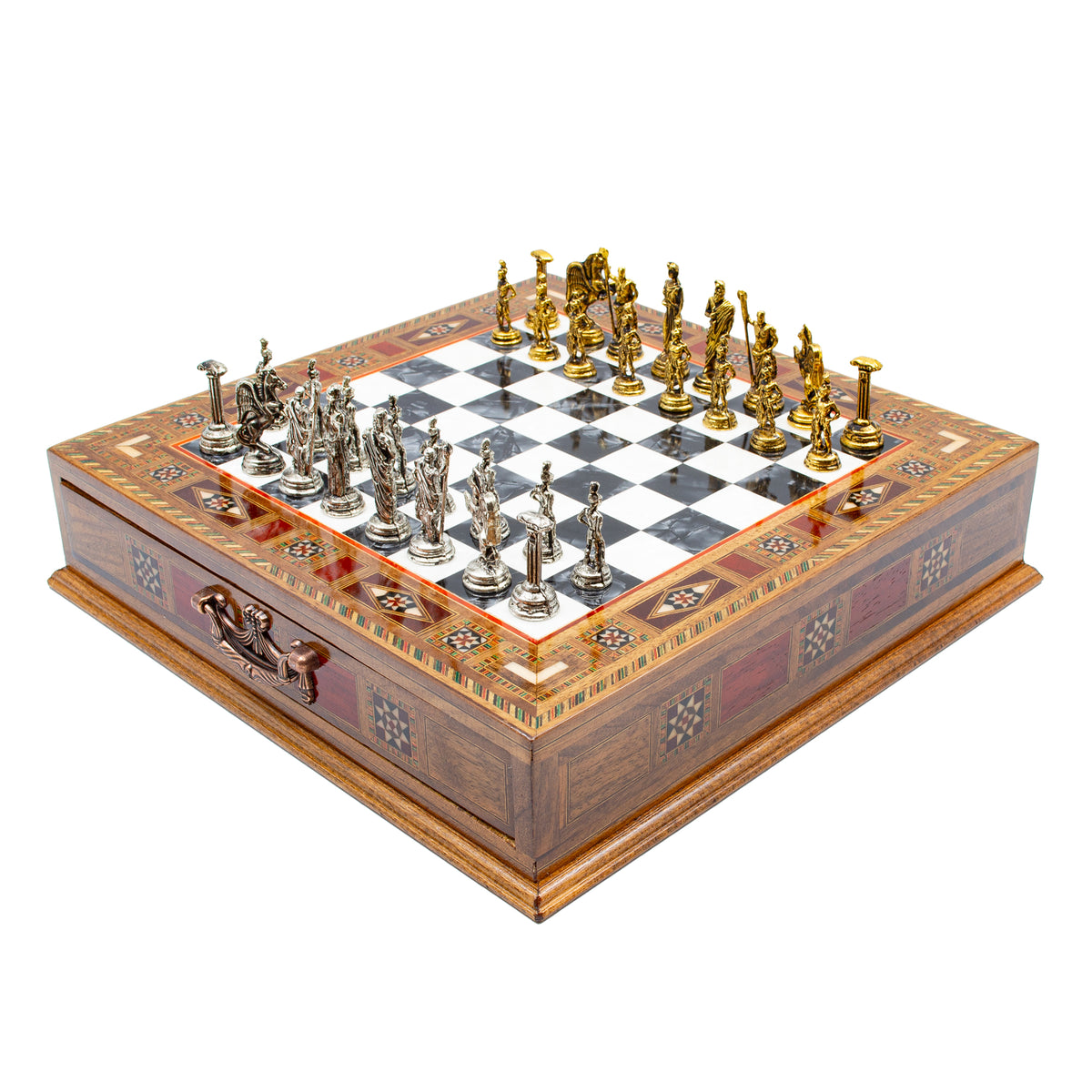 Roman chess set made of black wood with storage, handcrafted – Chess atelier
